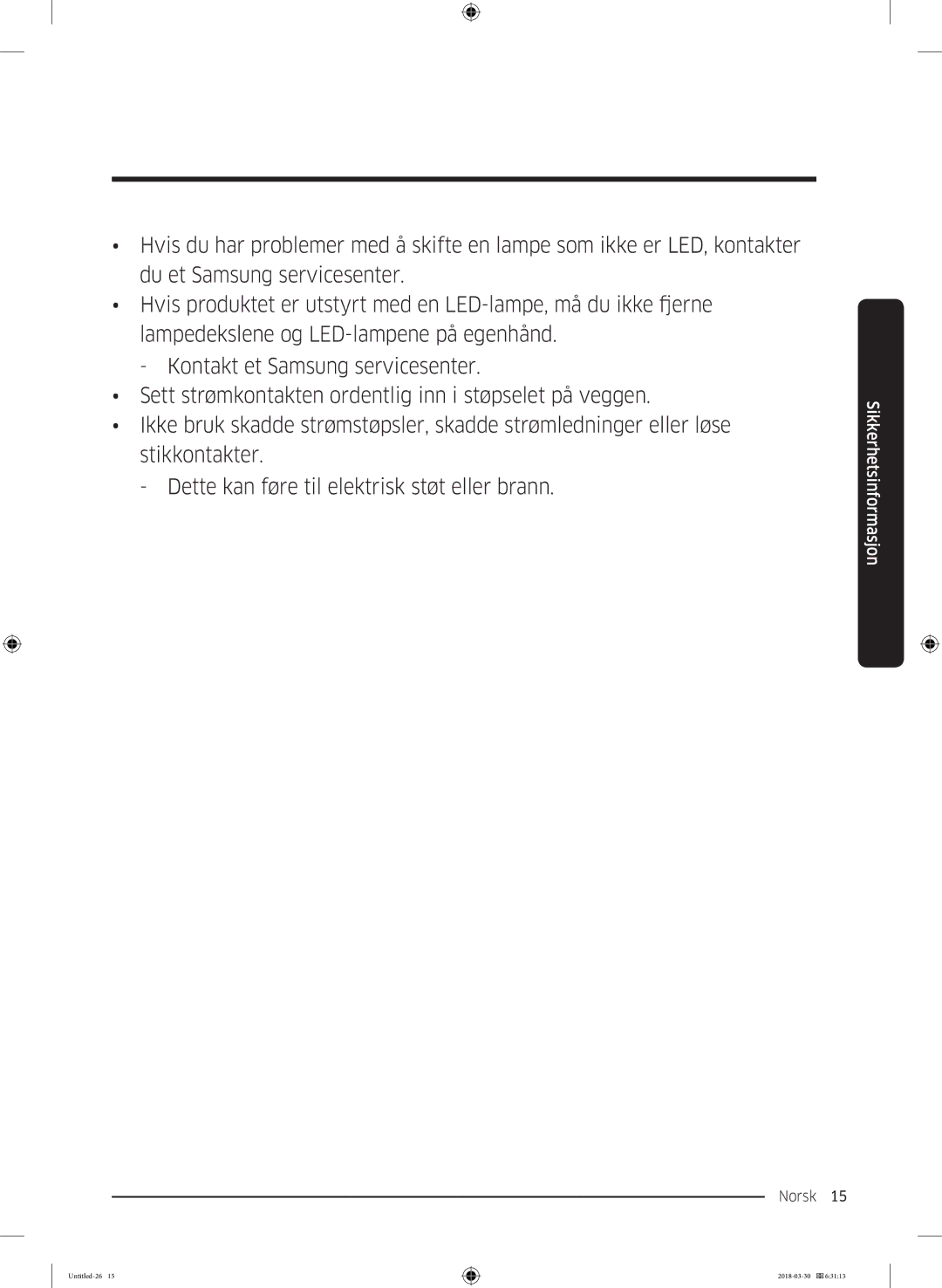 Samsung RS68N8231WW/EF, RS67N8210WW/EF, RS67N8210SL/EF, RS66N8100SL/EF, RS68N8231SL/EF, RS68N8231B1/EF manual Norsk 15  